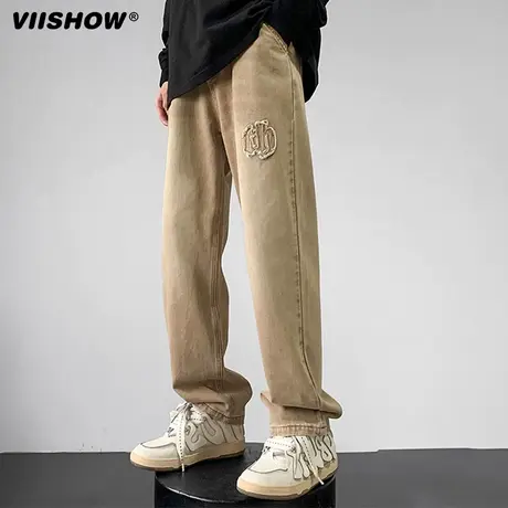 VIISHOW水洗做旧痞帅牛仔裤男宽松直筒潮牌裤子高街vibe休闲长裤商品大图