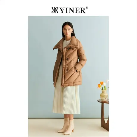 【聚暖白鹅绒】YINER音儿女装冬季保暖一手长翻领羽绒服商品大图