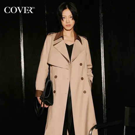 COVER2023秋季棉质斜纹双层翻领风衣图片