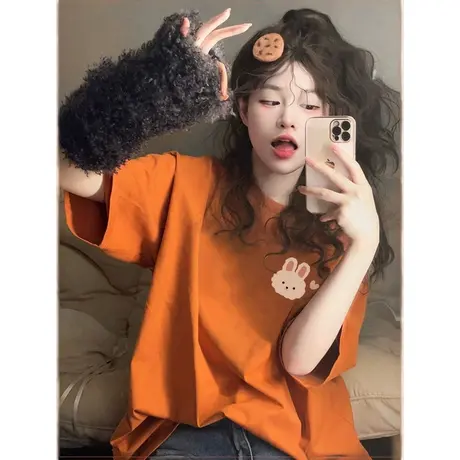 纯棉日系趣味卡通印花短袖t恤女夏季设计感宽松港味chic半袖上衣图片