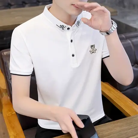 夏季新款短袖polo衫男士潮流韩版修身翻领t恤简约刺绣打底体恤男T商品大图