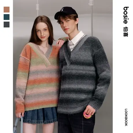 【好物体验专享】 bosie2024年春款新款套头毛衫男情侣毛衣针织衫商品大图