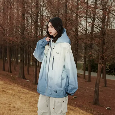 国潮复古渐变色连帽外套女春秋2024年新款情侣装运动夹克宽松上衣商品大图