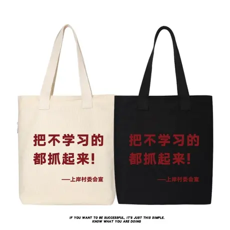 把不学习的都抓起来手拎手提袋补习包女斜挎包大容量帆布包单肩包商品大图