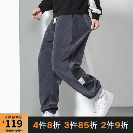 GxxH潮牌大码男装雪尼尔秋冬宽松休闲胖子百搭加肥加胖束脚长裤商品大图