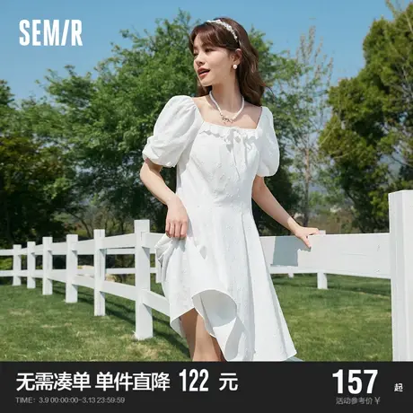 森马连衣裙女收腰方领气质2023新款夏设计感仙女气质风小白裙图片