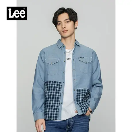 Lee商场同款22春季新品101+舒适浅蓝拼接男衬衫LMT001519100-562图片