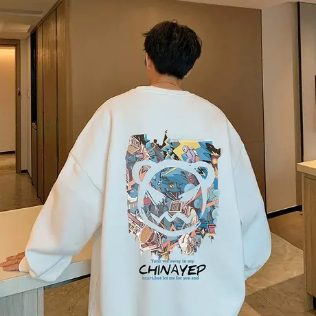 美式卫衣男春秋季潮牌长袖打底圆领宽松高街外套2023新款男装上衣图片