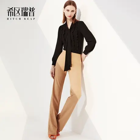 希区高端上衣女设计感小众2023秋冬新款气质木耳边法式复古衬衫商品大图