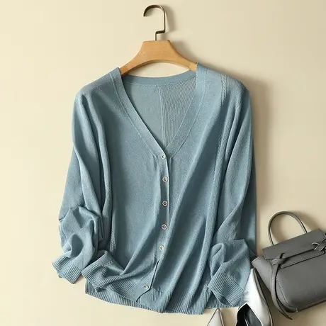 针织开衫女2022春夏防晒衫新款韩版冰丝宽松薄款天丝亚麻外套上衣图片