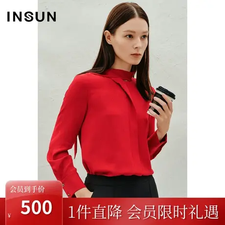 恩裳2023春款新款气质显白H型真丝内搭上衣飘带简约衬衫图片