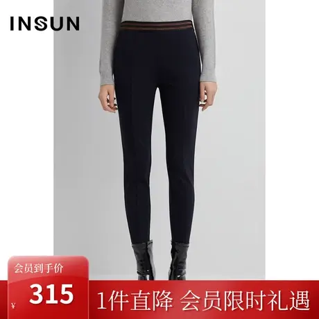 恩裳2022冬季经典笔直烫缝线点缀显腿长直筒休闲裤女图片