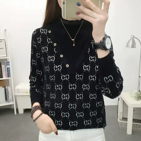 2022年秋冬新款水貂绒套头毛衣女加厚内搭蕾丝边假两件洋气内搭女图片