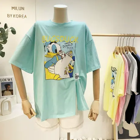 ins元气少女短袖上衣2022新款韩国东大门夏季卡通小众开叉T恤宽松商品大图