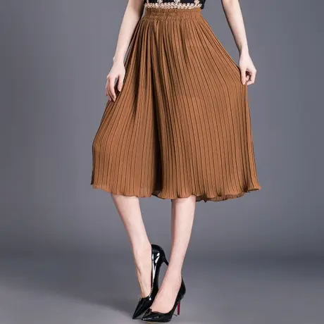 百褶裙裤女夏季大码宽松雪纺阔腿裤2023新款松紧腰休闲七分裤裙薄商品大图