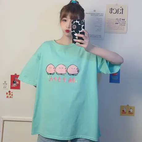 网红港风短袖t恤女纯棉宽松韩版原宿风半袖ins超火chic上衣服夏潮图片