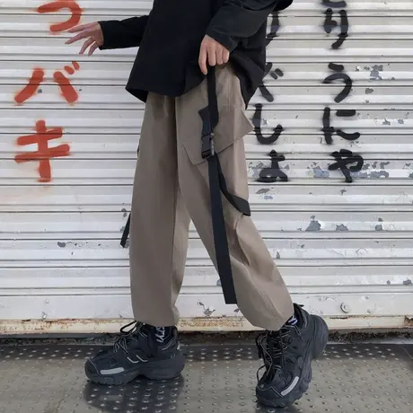 盐系工装裤子女秋季帅气宽松bf百搭显瘦高腰直筒九分束脚裤潮ins图片