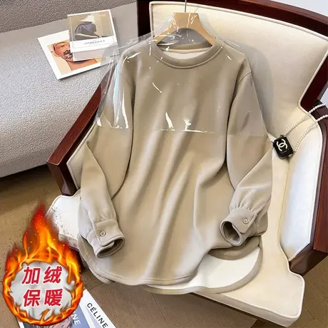 加绒打底衫女秋冬高级感内搭不规则长袖t恤大码中长款上衣显瘦ins商品大图