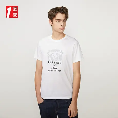 海一家简约时尚印花短T新款舒适圆领时尚男士短袖T恤商品大图