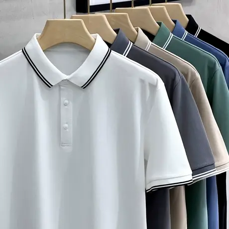 透气珠地棉夏季男士条纹POLO衫商务休闲帅气翻领保罗短袖男T恤潮商品大图