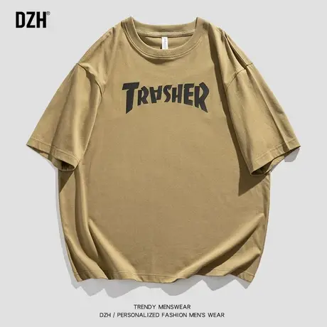 男生美式复古重磅t恤男潮牌短袖高端印花体恤痞帅男装夏季半截袖商品大图