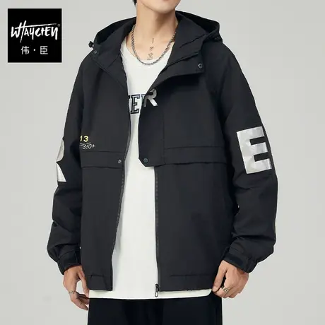 伟臣潮牌大码男装秋冬男式连帽外套胖子加肥加大宽松休闲肥佬夹克商品大图