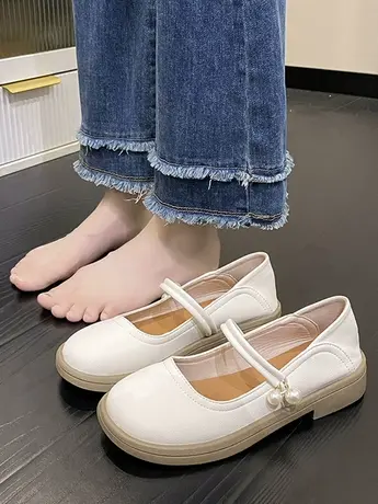 法式玛丽珍鞋女浅口平底单鞋2023新款春秋乐福鞋配裙子温柔小皮鞋商品大图