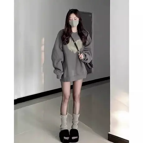 春秋韩系chic别致复古高级感卫衣女大码胖mm宽松长袖上衣2-300斤商品大图