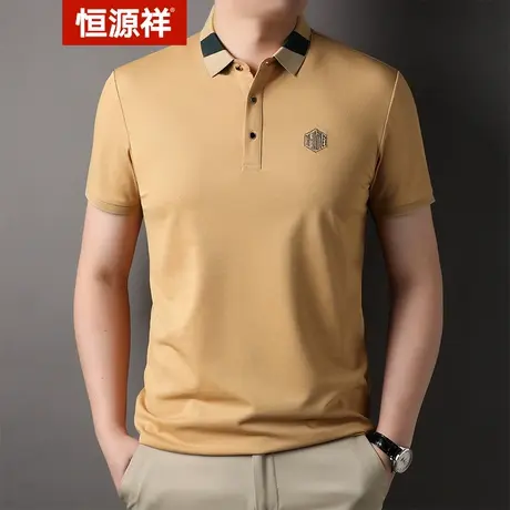 恒源祥夏季新款棉男士短袖POLO衫纯色时尚休闲修身打底翻领上衣商品大图