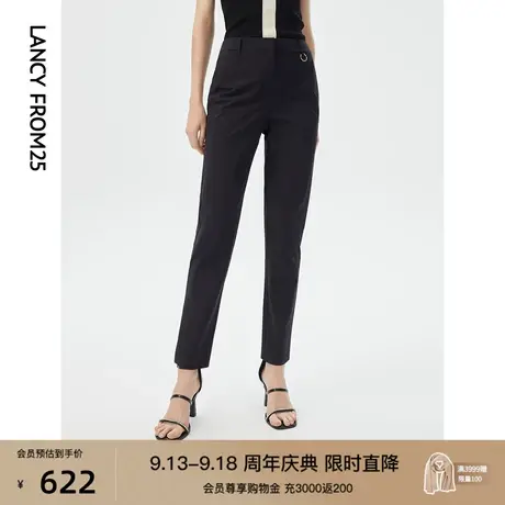 朗姿职业通勤修身显瘦休闲烟管西装裤女2023年夏季新款黑色长裤子商品大图