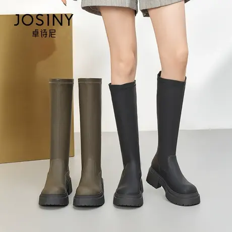 卓诗尼长筒靴女2022新款冬季加绒骑士靴粗跟显高女靴不过膝高筒靴图片