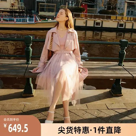 歌莉娅奥莱 春季新品精纺羊毛外套中长款通勤热力感风衣1B1L6L600图片