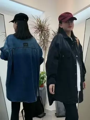 慵懒风宽松牛仔衬衫女休闲百搭叠穿上衣春秋韩版时尚工装衬衣外套图片