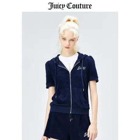 Juicy Couture橘滋美式秋冬新款运动显瘦收腰毛巾布短袖连帽外套图片