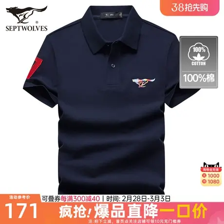 七匹狼男士短袖翻领T恤透气夏季新款彩色狼标纯棉Polo衫商务男装图片