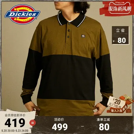 Dickies商场同款23秋冬新款 工装男女条纹运动休闲Polo长袖T恤图片