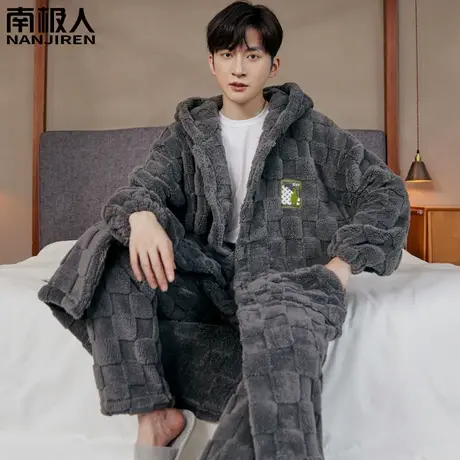 男士睡袍秋冬款2023新款珊瑚绒加绒加厚浴袍套装出众睡衣男款冬季图片