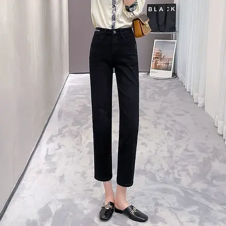 丽洁2025新款牛仔裤女春季显瘦黑色裤子高腰休闲九分烟管直筒裤秋商品大图