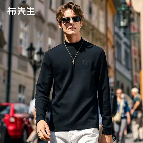MrBu布先生字母烫钻小高领加厚T恤春秋亲肤男士打底衫KT15777商品大图