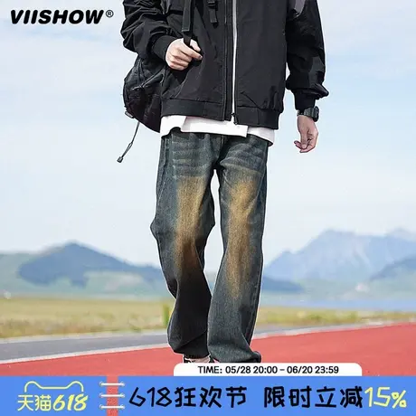 VIISHOW复古牛仔裤男2024春秋季新款宽松直筒设计感高街做旧裤子商品大图