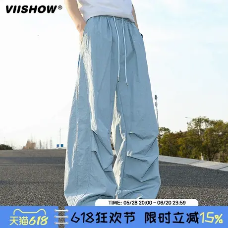 VIISHOW褶皱伞兵裤男松弛感美式速干工装裤子宽松直筒休闲运动裤商品大图