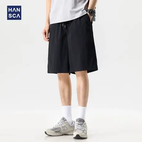 hansca轻户外尼龙双线格冰丝休闲短裤男夏季轻薄四面弹宽松五分裤商品大图