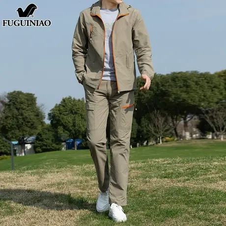 富贵鸟休闲运动套装男士夏季2025新款潮流连帽防晒衣长裤两件套男商品大图