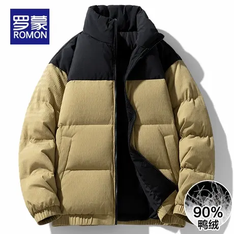 罗蒙羽绒服男士2025年冬季新款休闲时尚保暖面包服短款拼接外套男商品大图