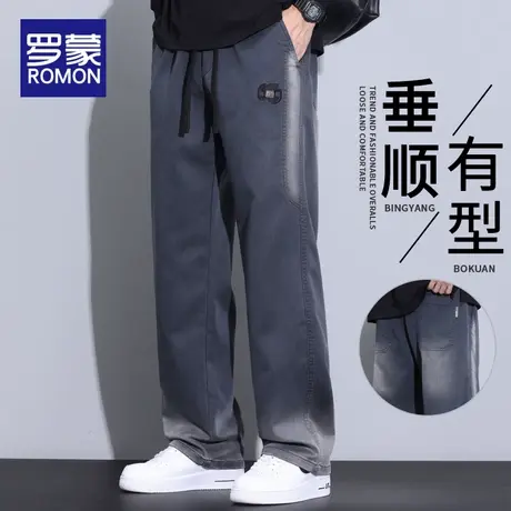罗蒙男士休闲裤2025新款潮牌宽松直筒秋冬季渐变阔腿工装长裤子男商品大图