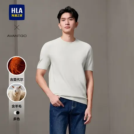 HLA/海澜之家轻商务经典系列针织衫24秋新款含羊毛圆领修身毛衣男图片