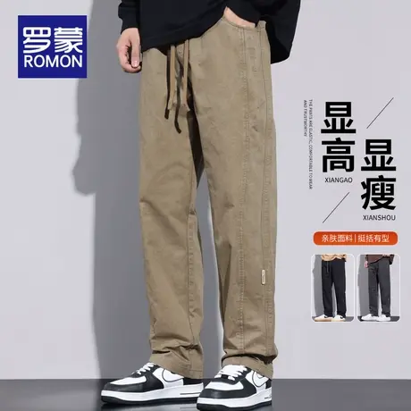 罗蒙纯棉工装裤男士2025新款秋冬季美式潮牌复古直筒阔腿休闲裤子商品大图