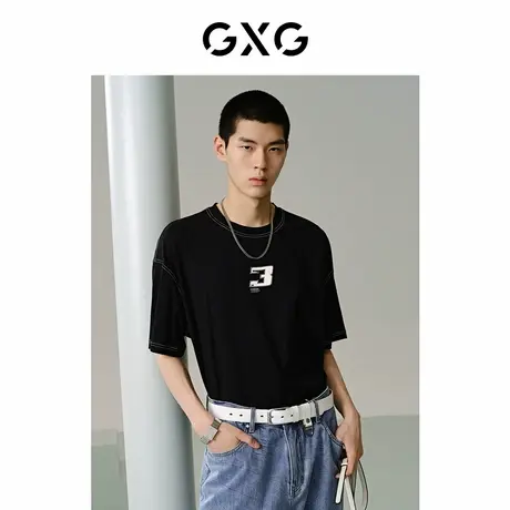 GXG男装 商场同款黑色明线设计短袖T恤 24年夏季新品G24X442096商品大图
