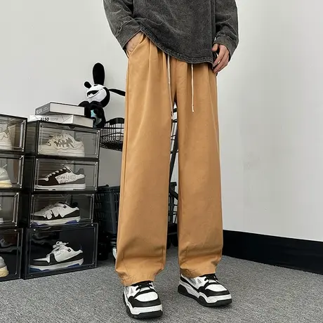 夏季休闲裤男款薄款宽松工装直筒裤子秋季美式男生卡其色运动长裤商品大图