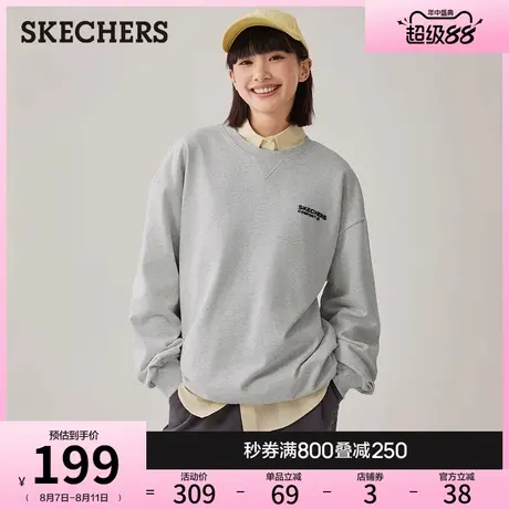 斯凯奇2025秋季新品男女款宽松版针织卫衣运动休闲套头衫长袖T恤商品大图